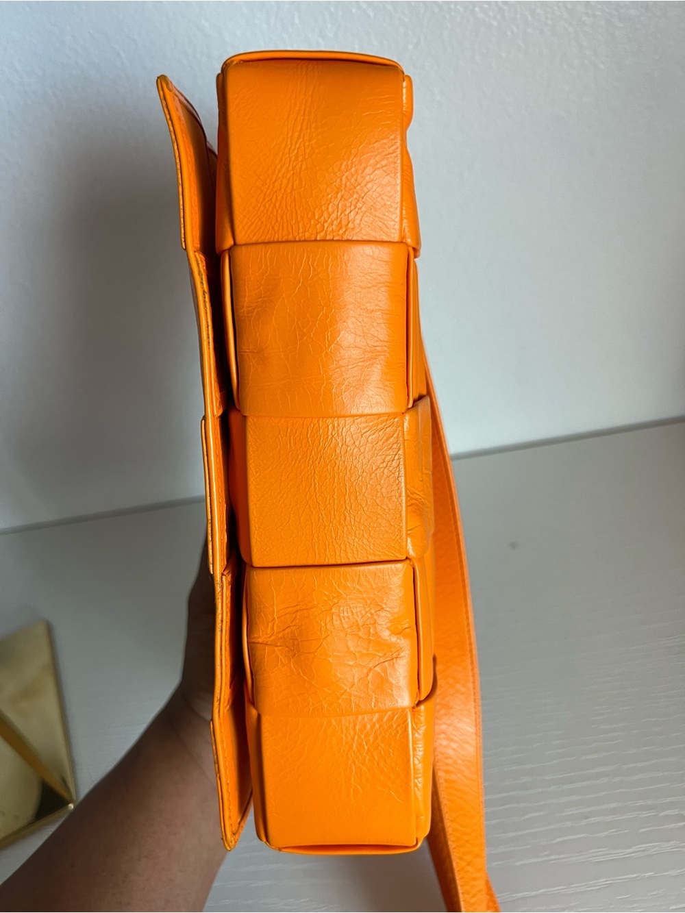 Bottega Veneta Orange Intrecciato Casette Leather Shoulder Bag - Picture 9 of 13